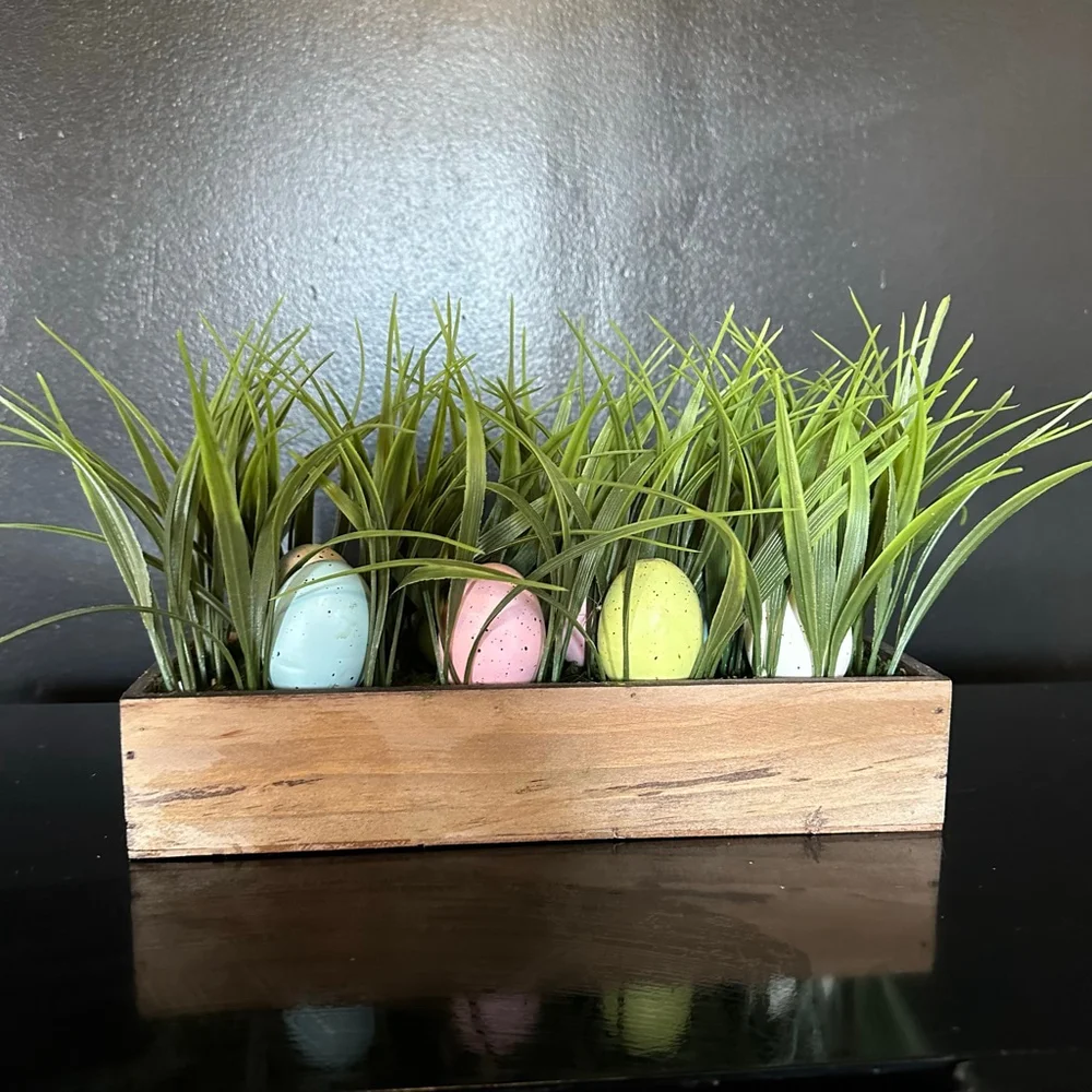 Modern. Southern. Home. Holiday Decor Green Brown Easter Grass Eggs